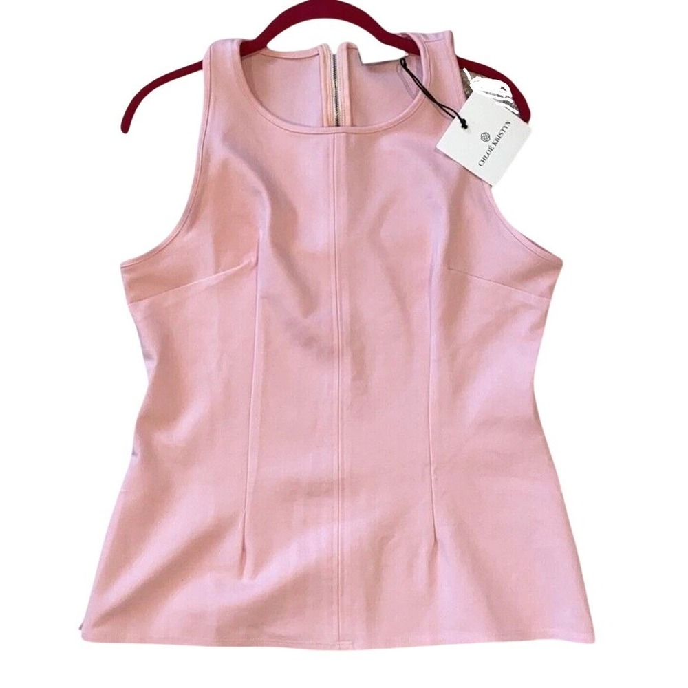 Pink Sleeveless Blouse Chloe Kristyn Zip Back Stretch Tailored‎ Womens M